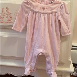 Janie + Jack pink velour embroidered onesie